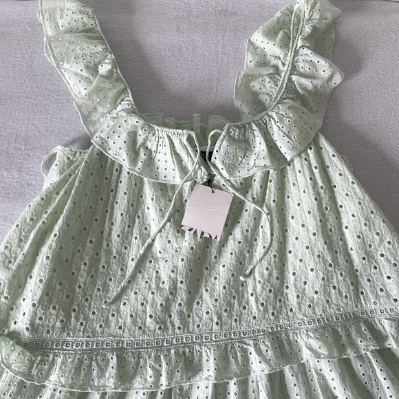 Zara mint green open work/eyelet embroidery midi dress - Picture 13 of 17